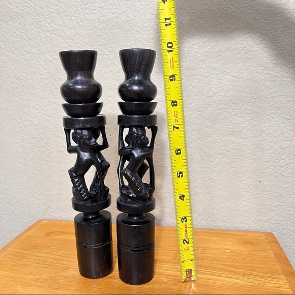 Vintage African Ebony Wood Hand Carved Candles Holder - Picture 6 of 6